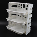 Neat kitchen food organizer rack mounted on the wall with three layers