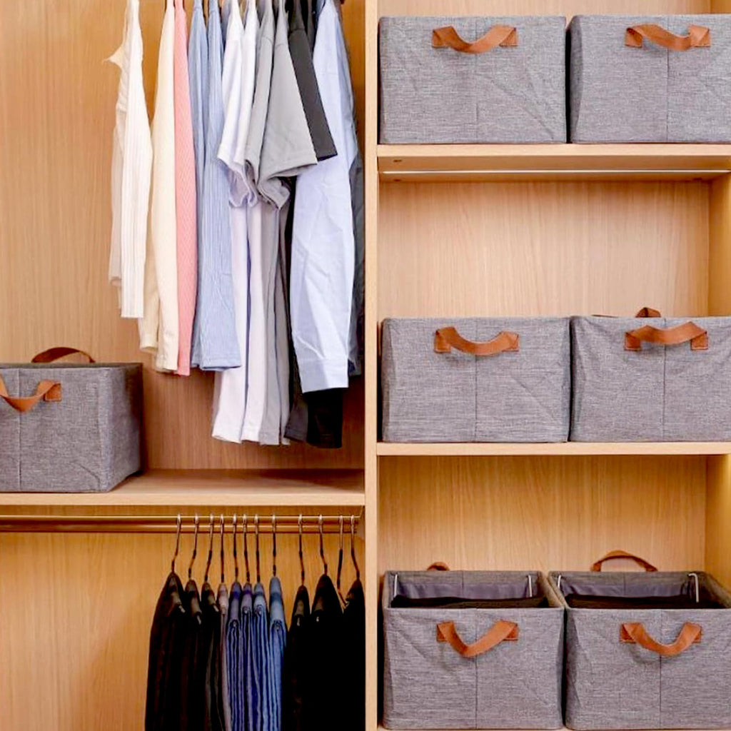 A cotton linen storage box filled with children's toys, perfect for a tidy nursery.
