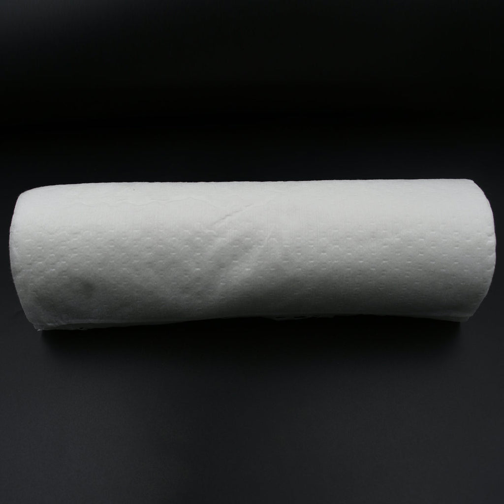 Printed kitchen tissue roll from Velvet Wipe, highlighting its thickness and design.