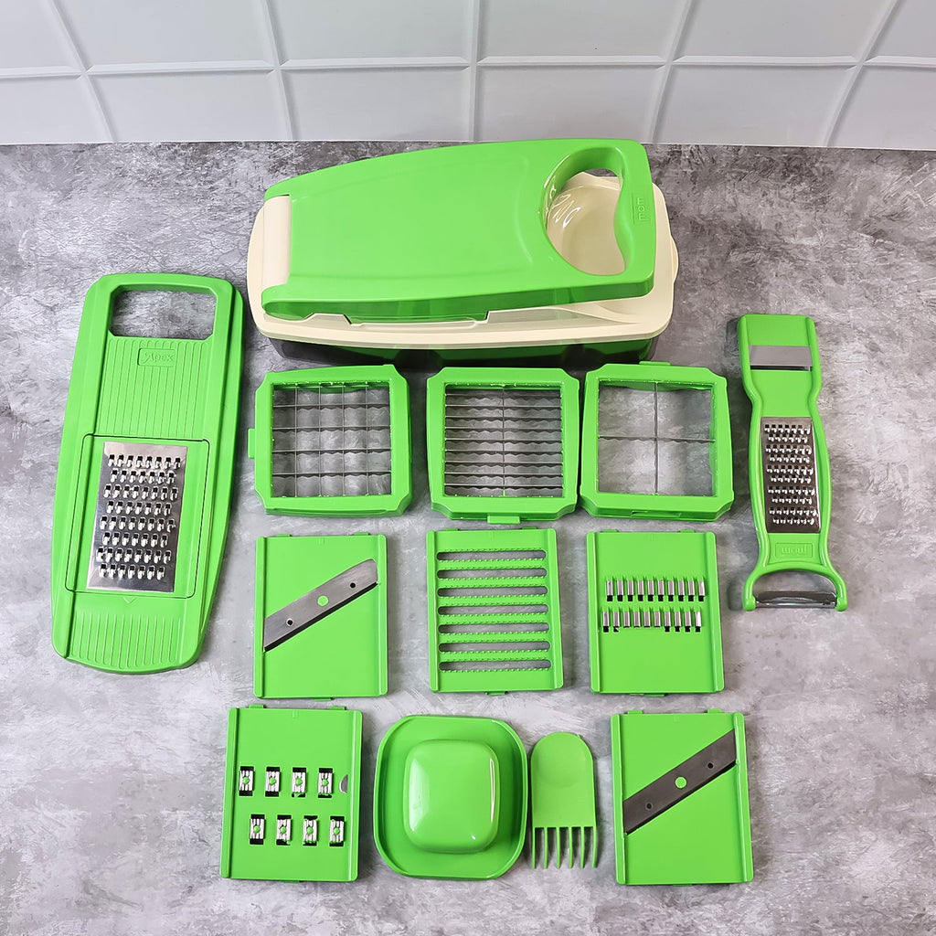 Daily use vegetable and fruit chopper with cleaning tool and hand guard