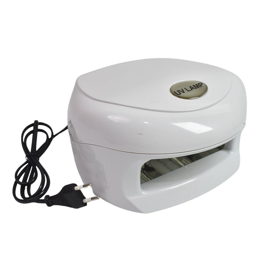 The AuriGlam LED UV Nail Lamp with its interior lights illuminated, ready for use.