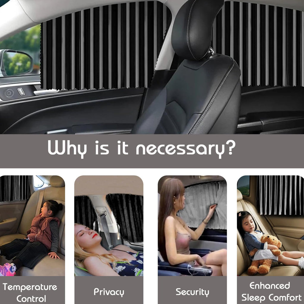 Car with magnetic car shades installed on side windows, demonstrating easy application and fit.