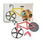 Ergonomic handle and sharp stainless steel blade of the Quickslice Bicycle Pizza Cutter.