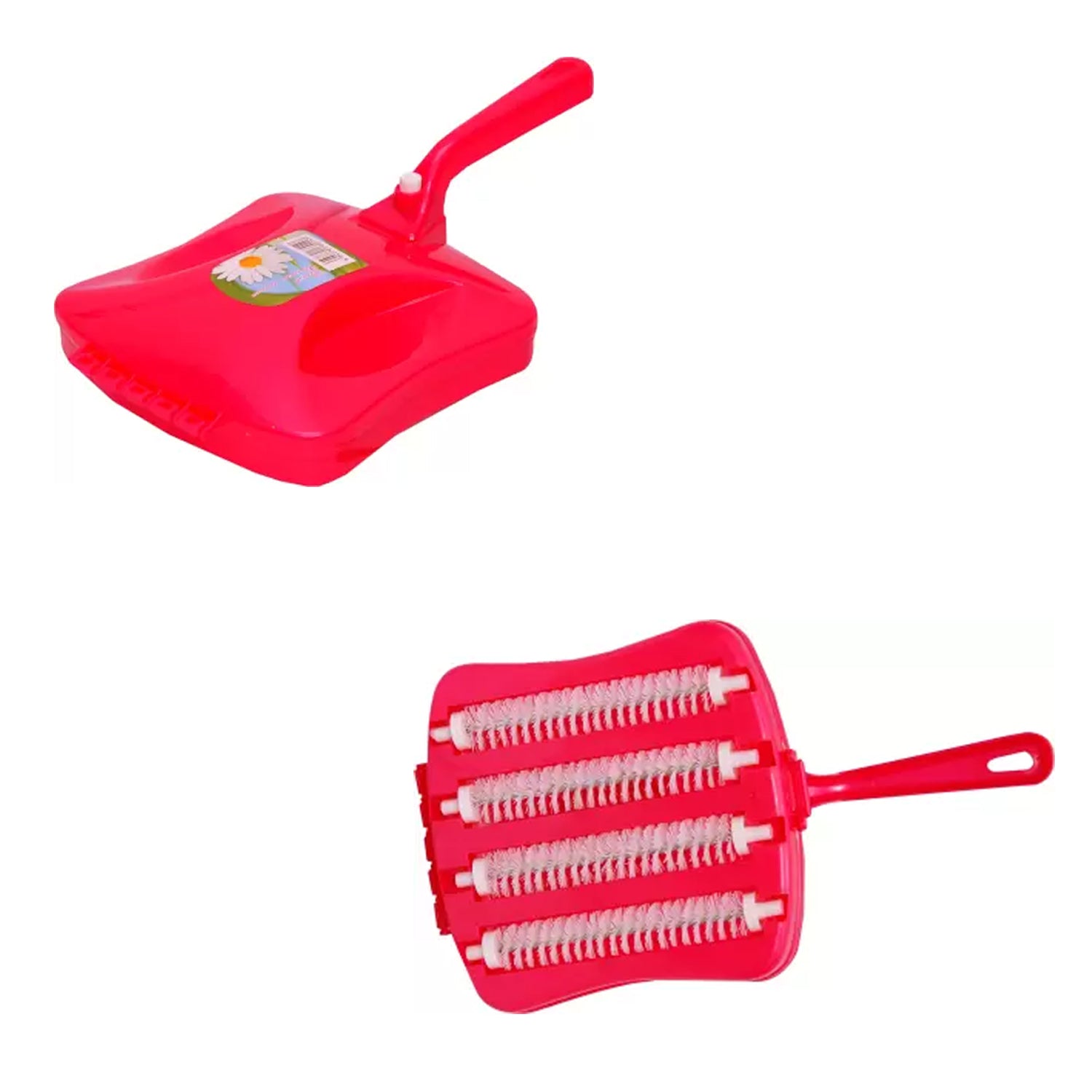 Handheld carpet cleaner brush with crumb collector for efficient dirt removal.