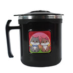 Angled view of the stylish cat print insulated mug, showcasing its design.