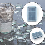 Close-up of a blue silicone ice tray showing its six individual compartments.