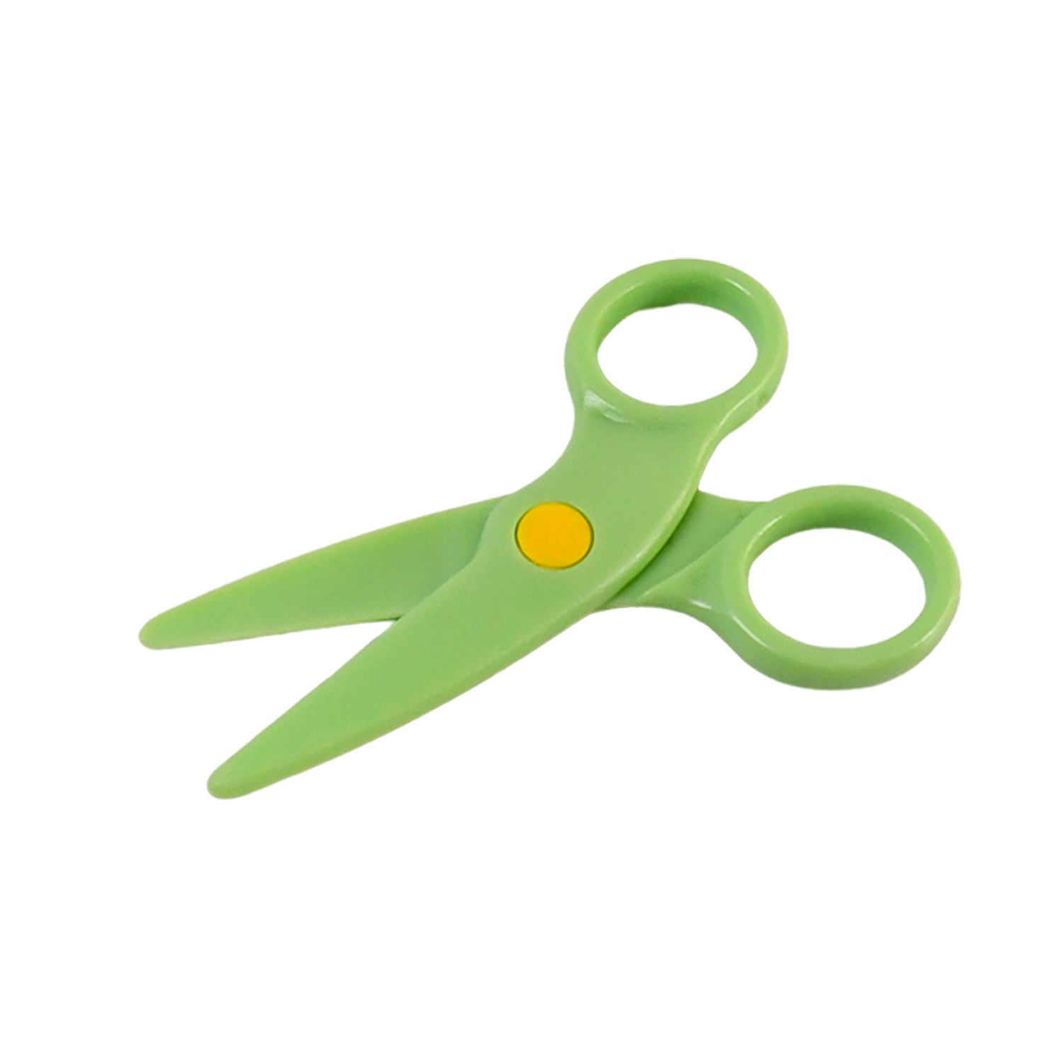 Colorful plastic safety scissors cutting craft paper safely
