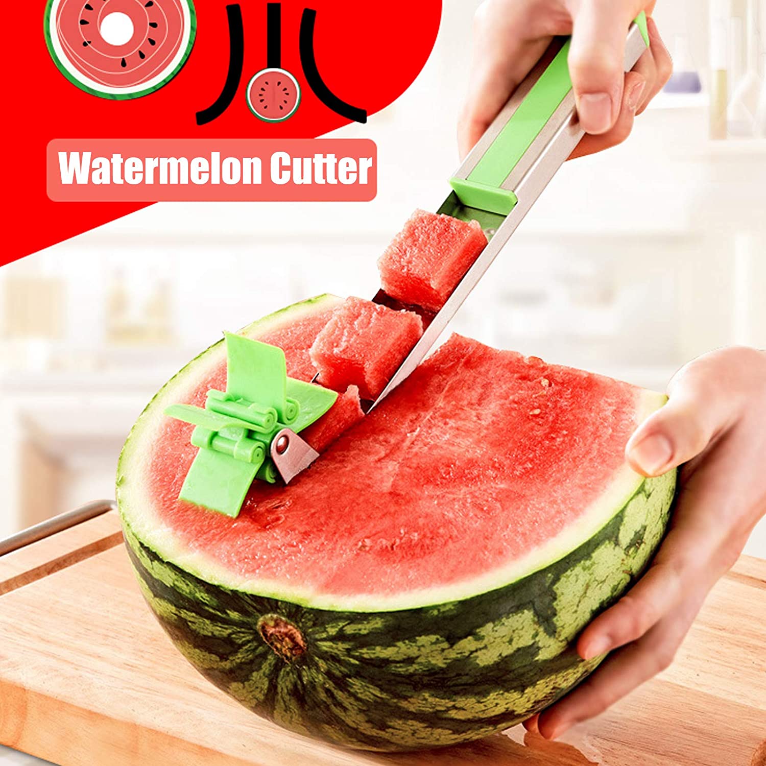 Freshly cut watermelon cubes arranged neatly, ready for serving.