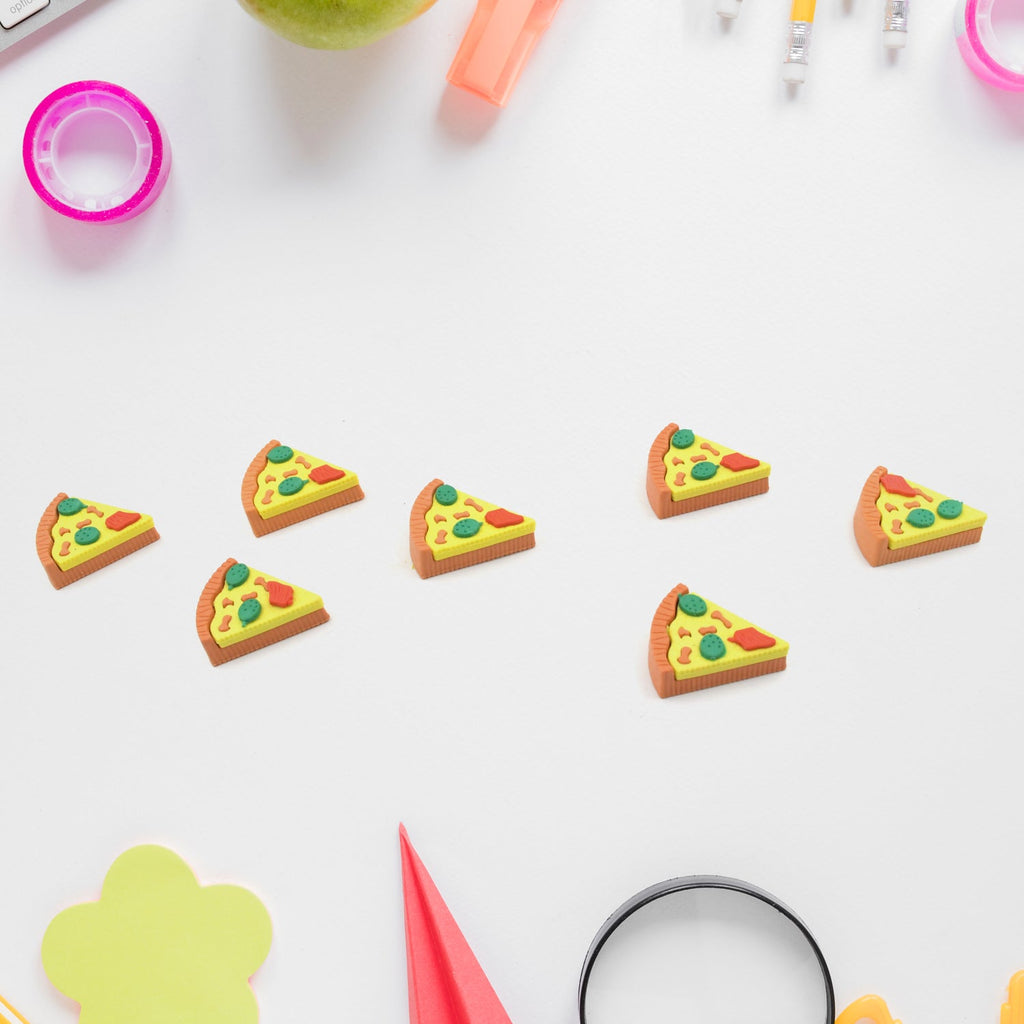 The complete Pizza Eraser Set packaged in a clear box, ready for gifting.