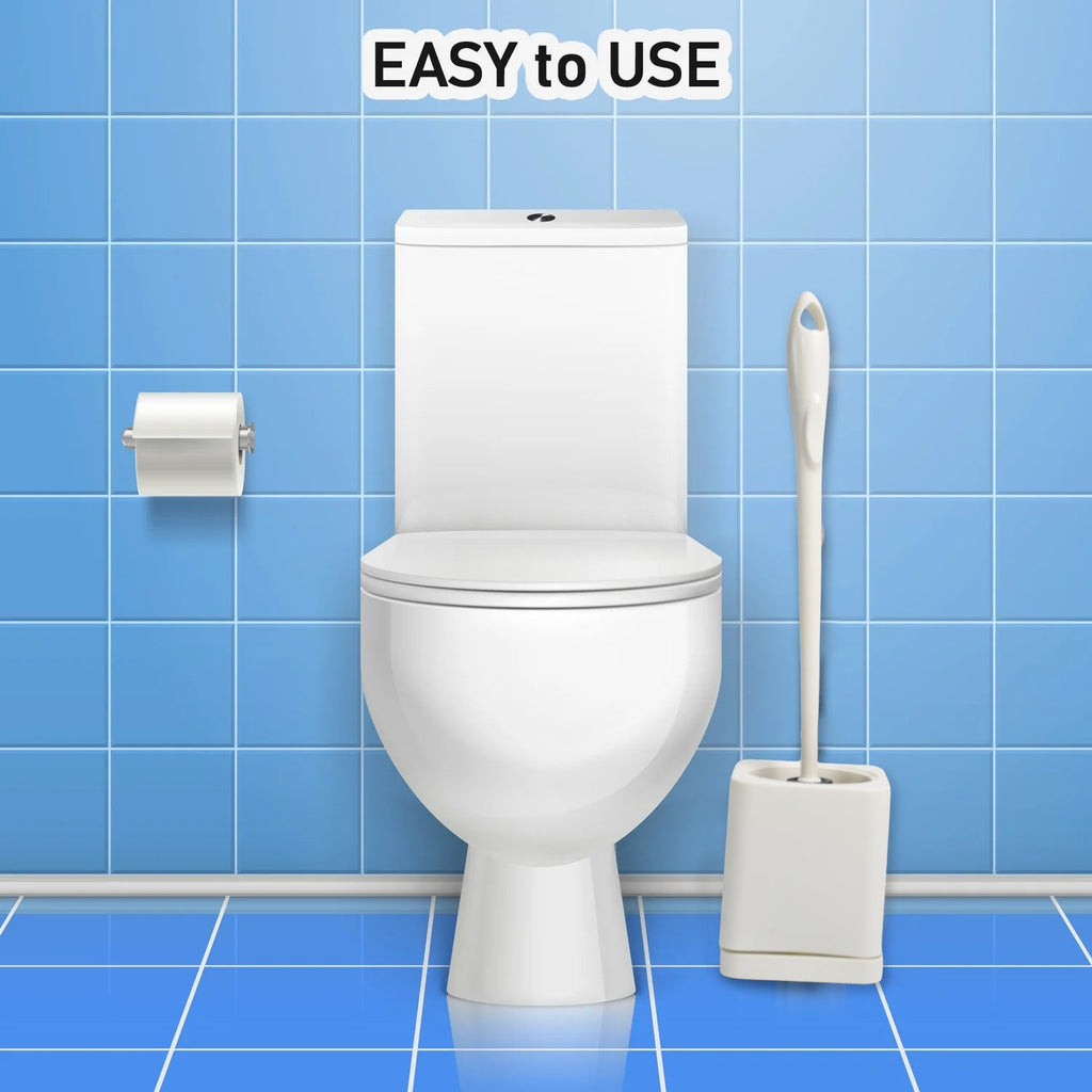 Wall-mounted toilet brush set, saving floor space in compact bathrooms.