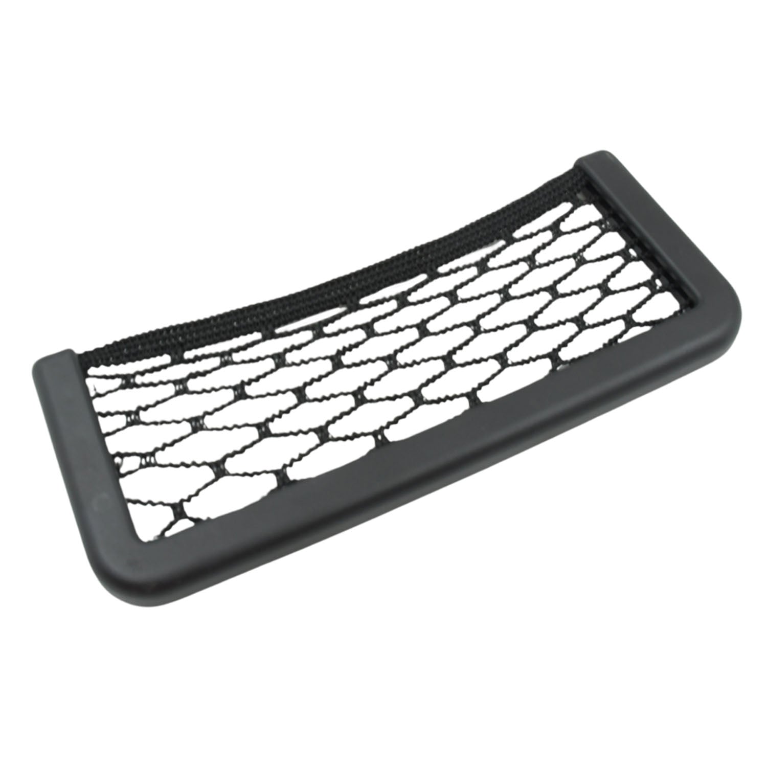 Lifestyle shot of the car seat organizer holding a phone and wallet in a car.