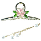 Metal spring hair claw clip featuring floral pearl design