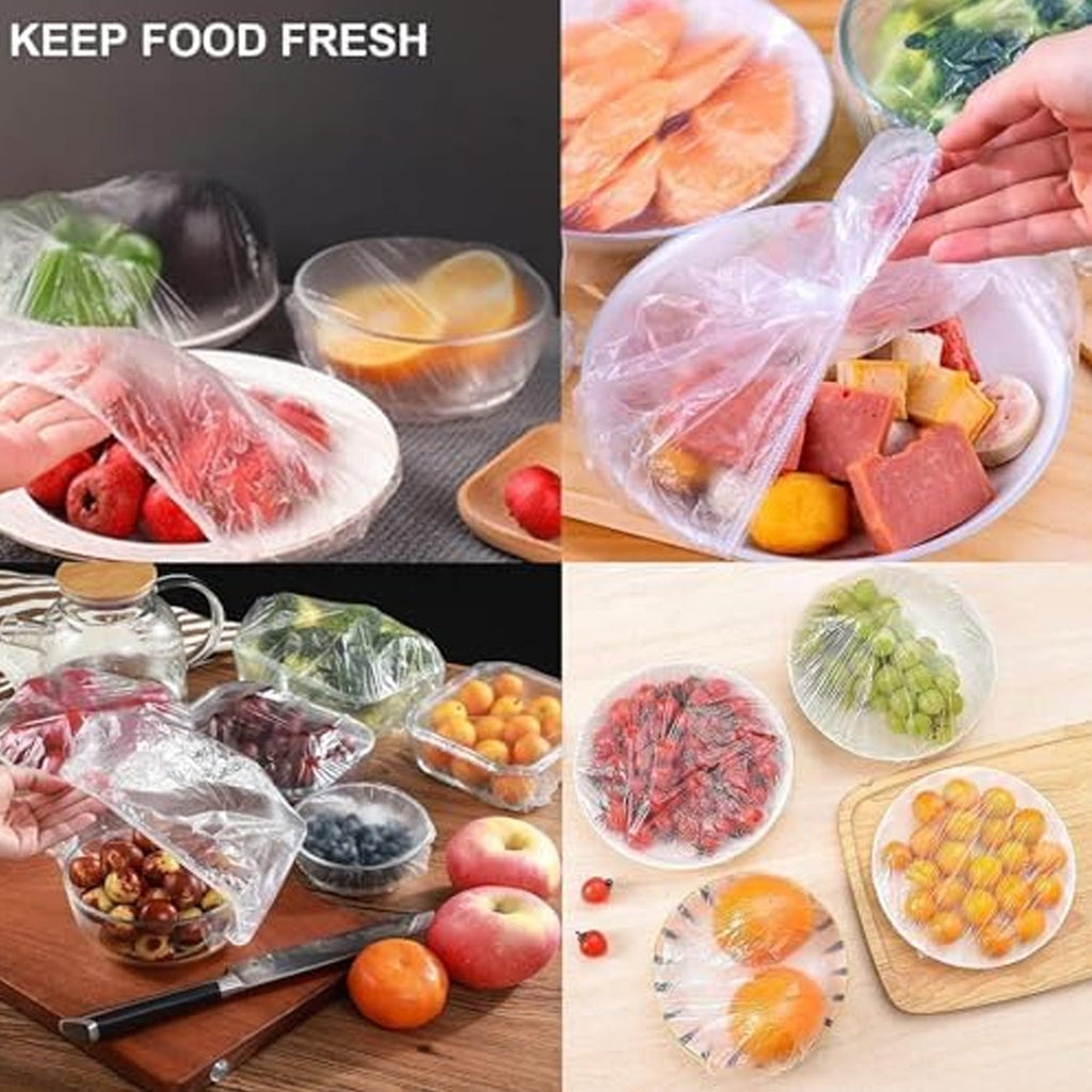 A bowl of fresh salad covered securely with an elastic food cover for preservation.