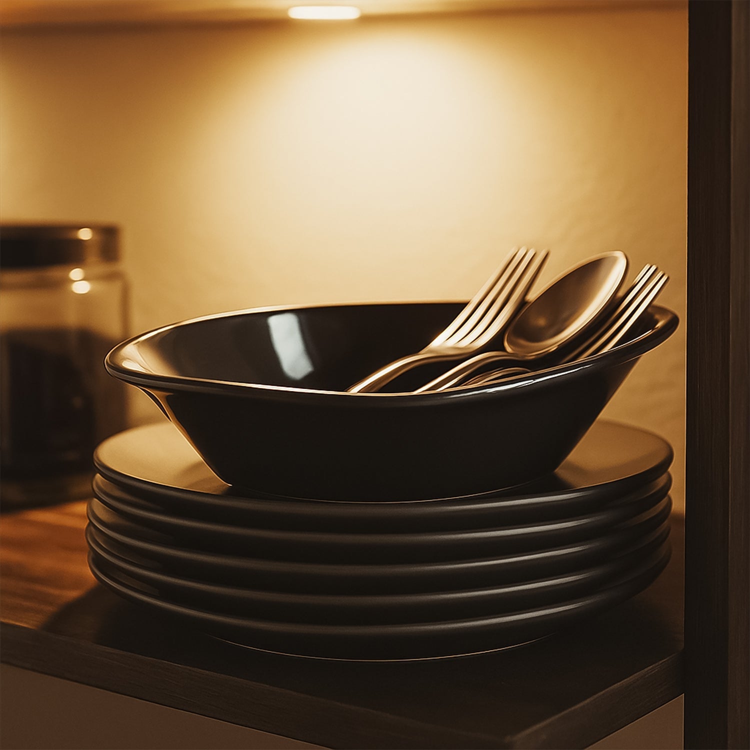 Glossy finish black plastic Marin serving bowl suitable for everyday use