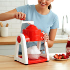 Red manual ice gola cone maker for frozen treat preparation