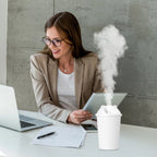 Portable USB humidifier showcasing its vibrant multicolor LED light feature.
