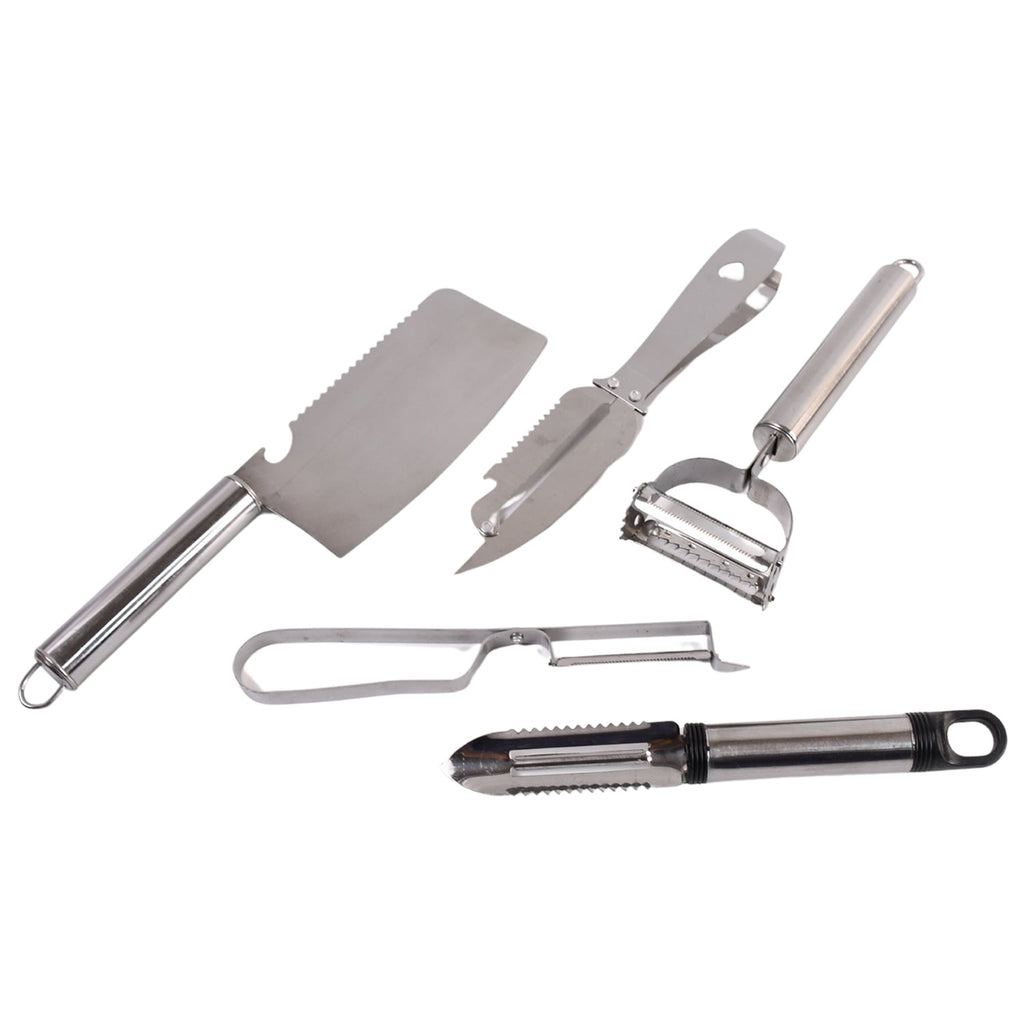 Complete 5-piece stainless steel kitchen tools set for peeling and grating
