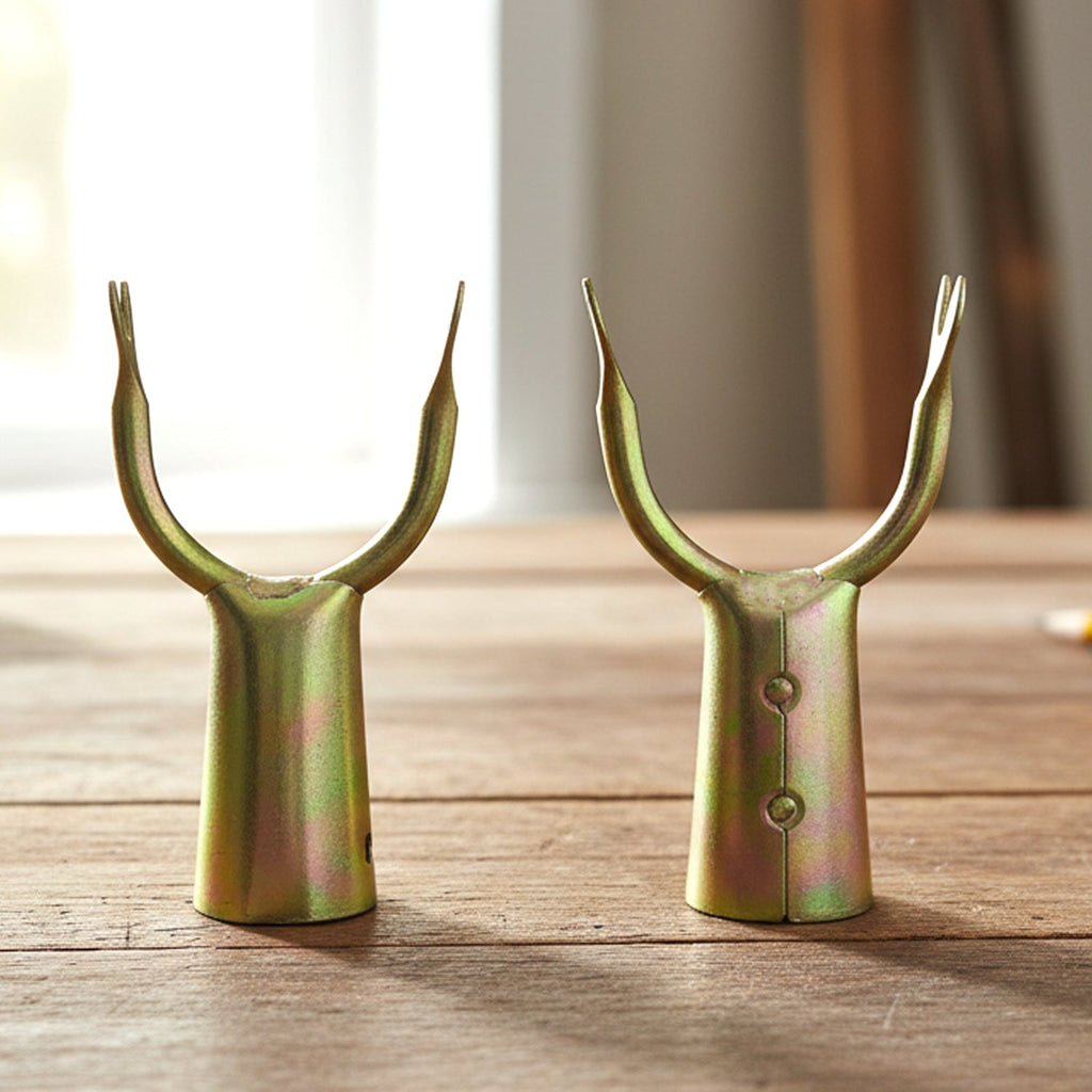 Curved fork fruit plucking tool heads for efficient and safe fruit collection