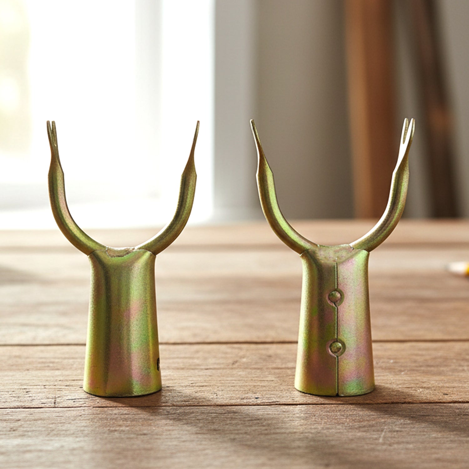 Curved fork fruit plucking tool heads for efficient and safe fruit collection