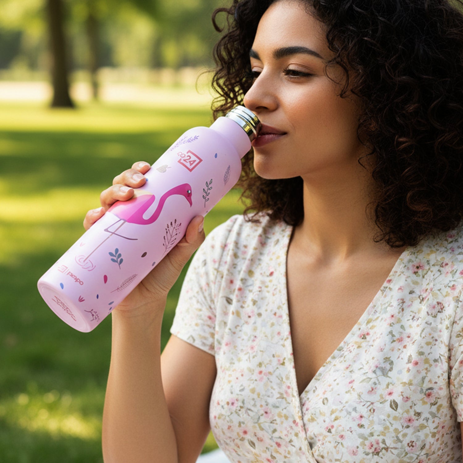 Insulated water bottle showing leakproof lid and carry strap