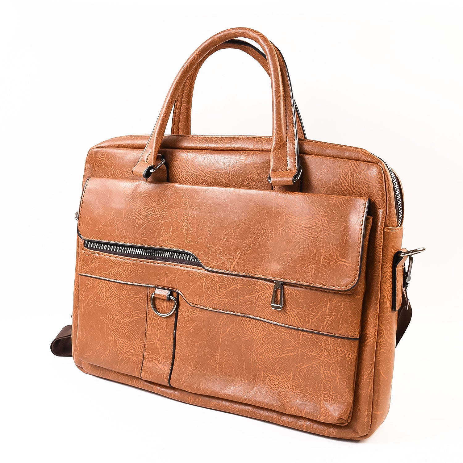 Urban style multipurpose tan faux leather messenger briefcase for men