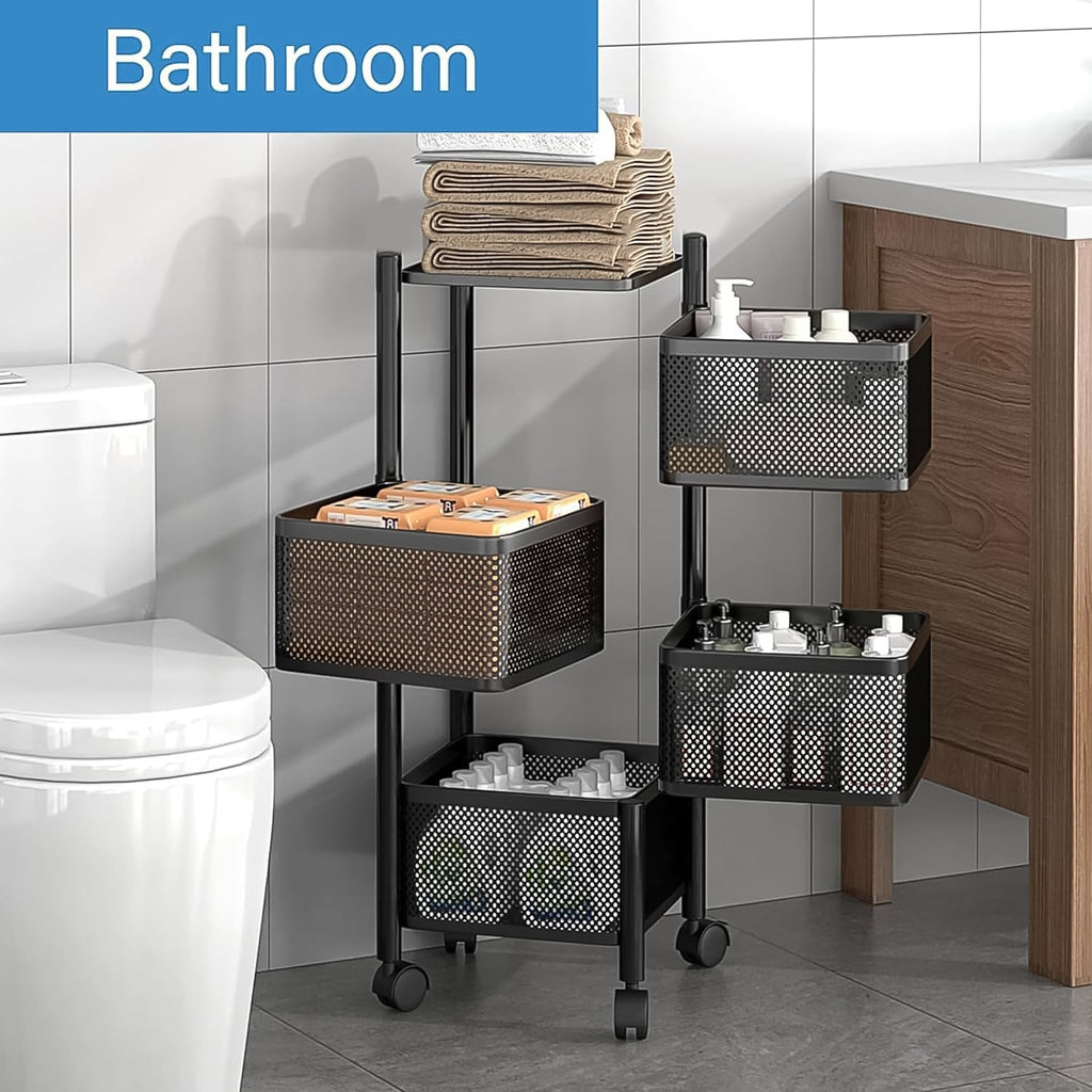 Metal kitchen trolley with durable wheels and four spacious layers