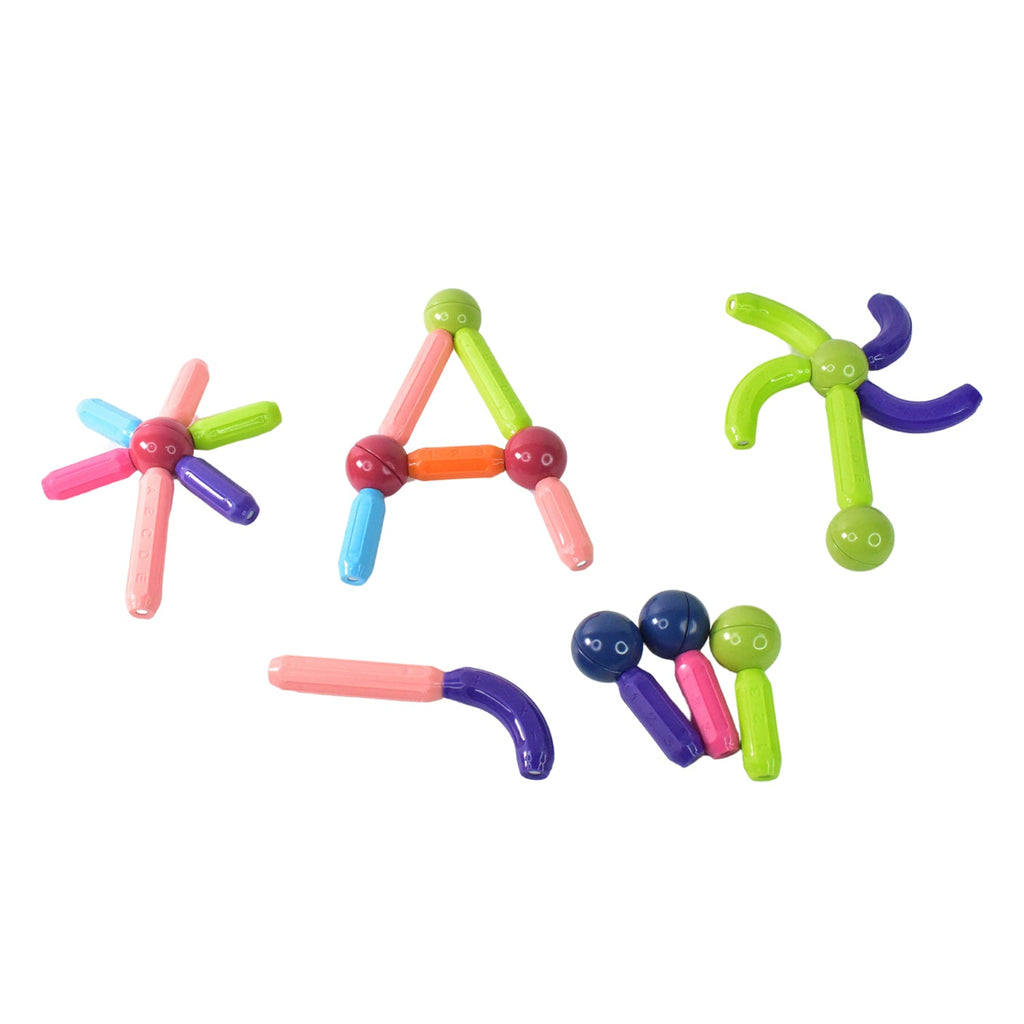 Magnetic shapes assembled from sticks and balls on a play table