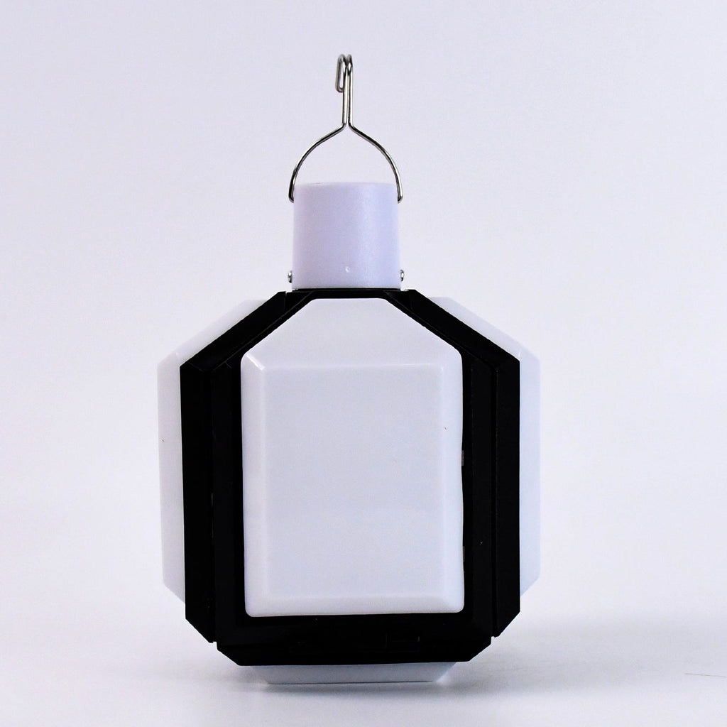 Portable camping LED light shown folded for easy travel and storage