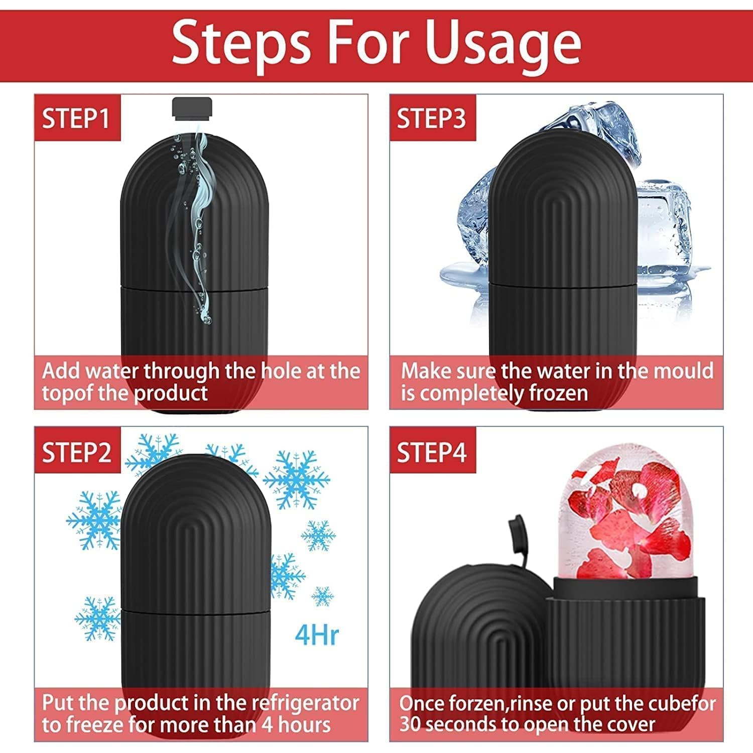 Single black face ice roller on a clean white background, ready for use.