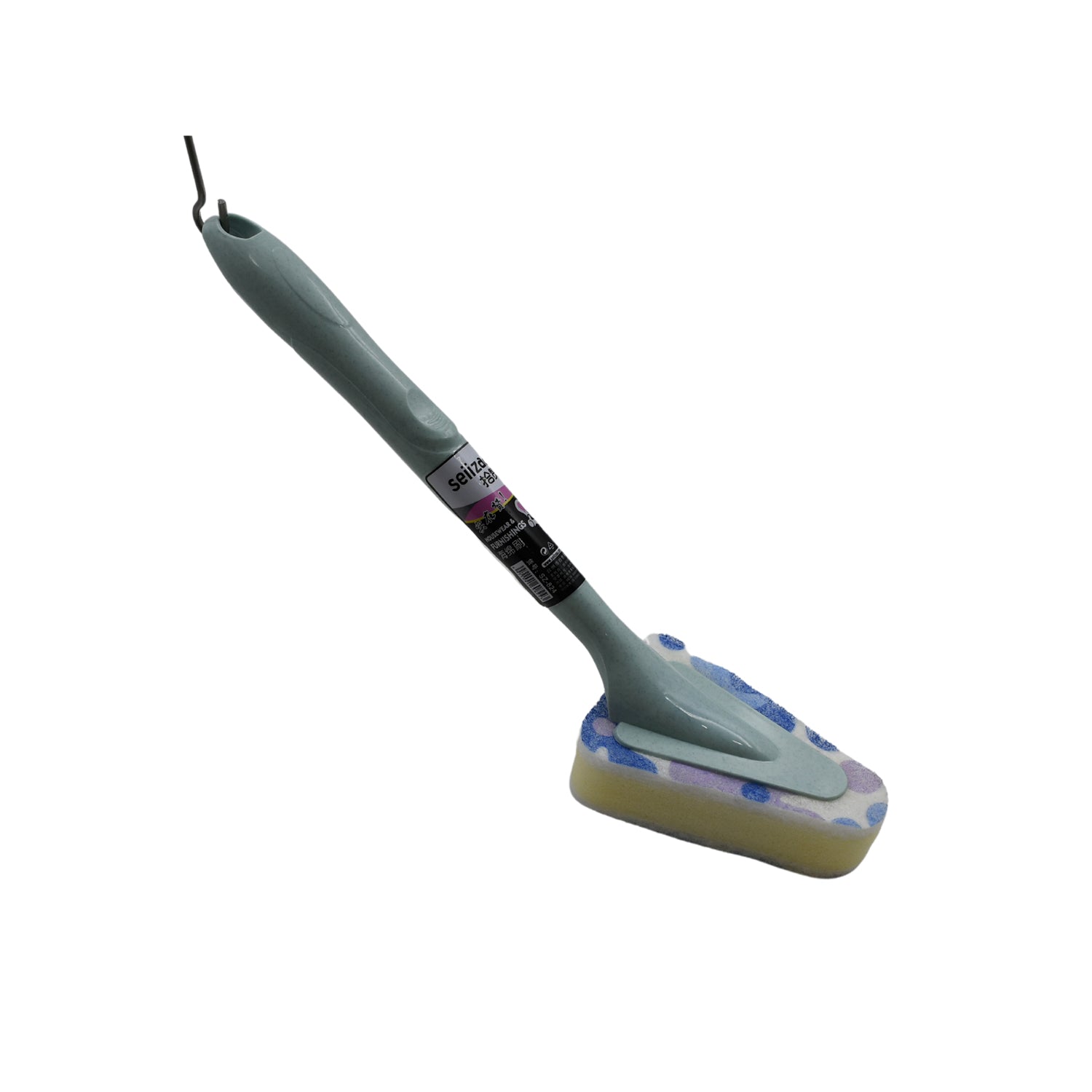 Long handle of the triangular brush reaching high and low surfaces.