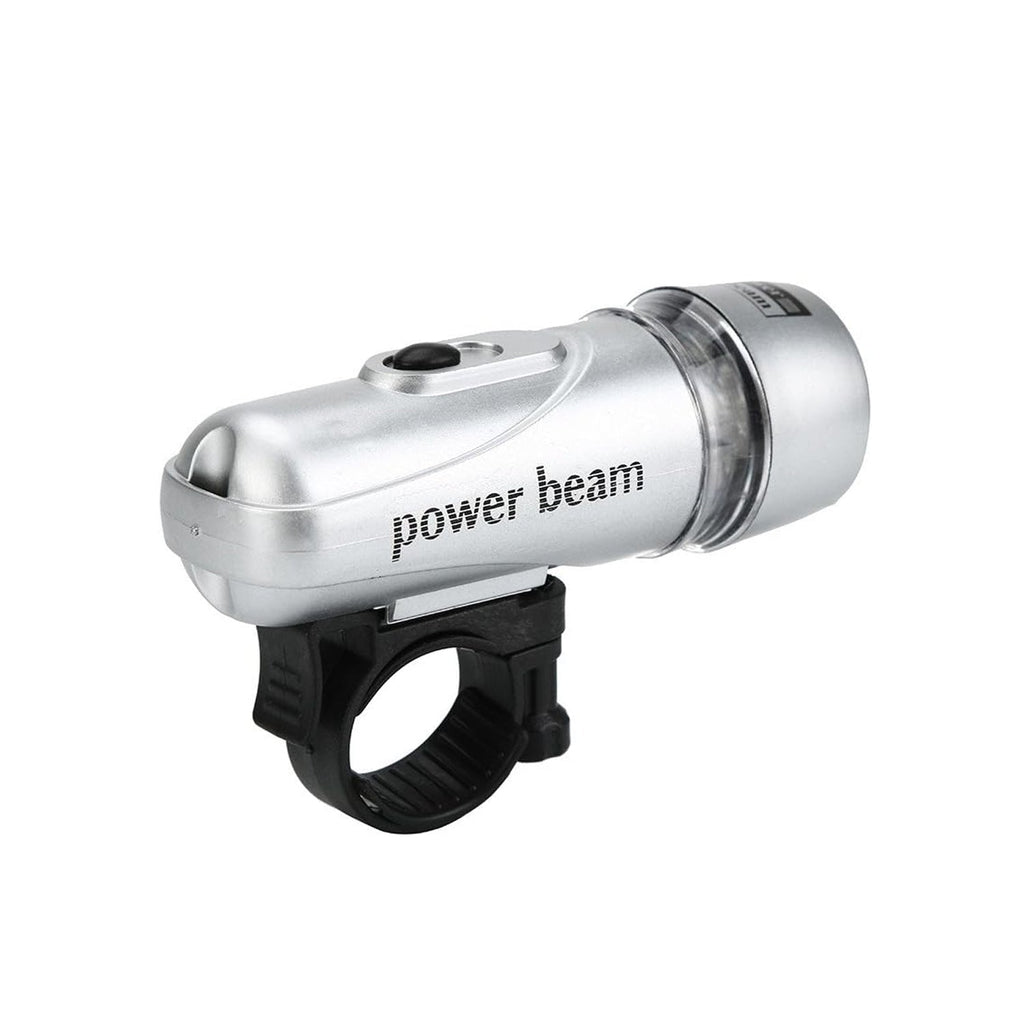 LED bicycle headlight glowing brightly, ensuring visibility on a dark path.