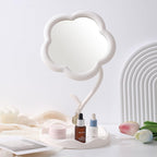 Flower vanity mirror with jewelry and small accessories stored neatly in base tray
