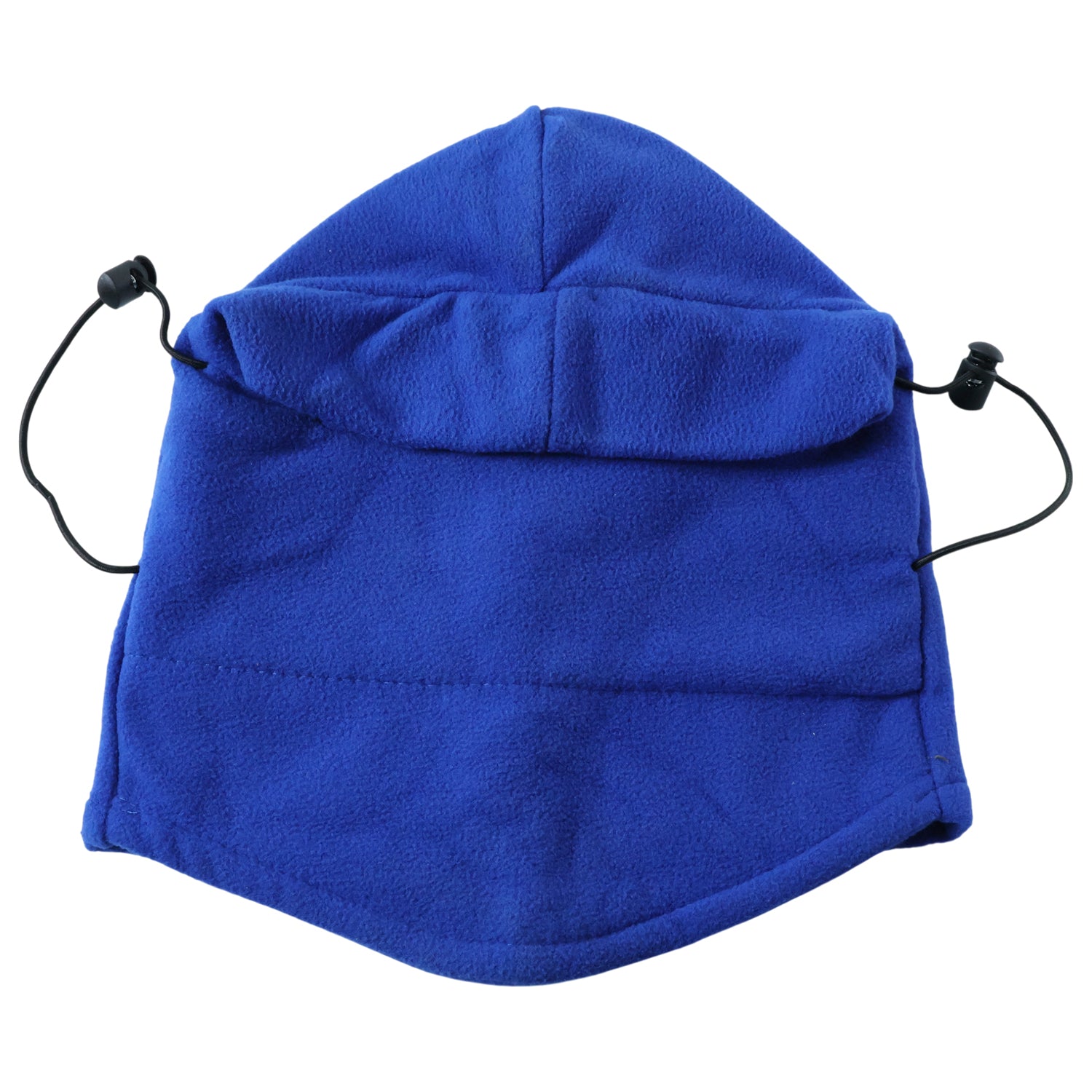 Model demonstrating winter fleece face cover with snug fit and thermal warmth