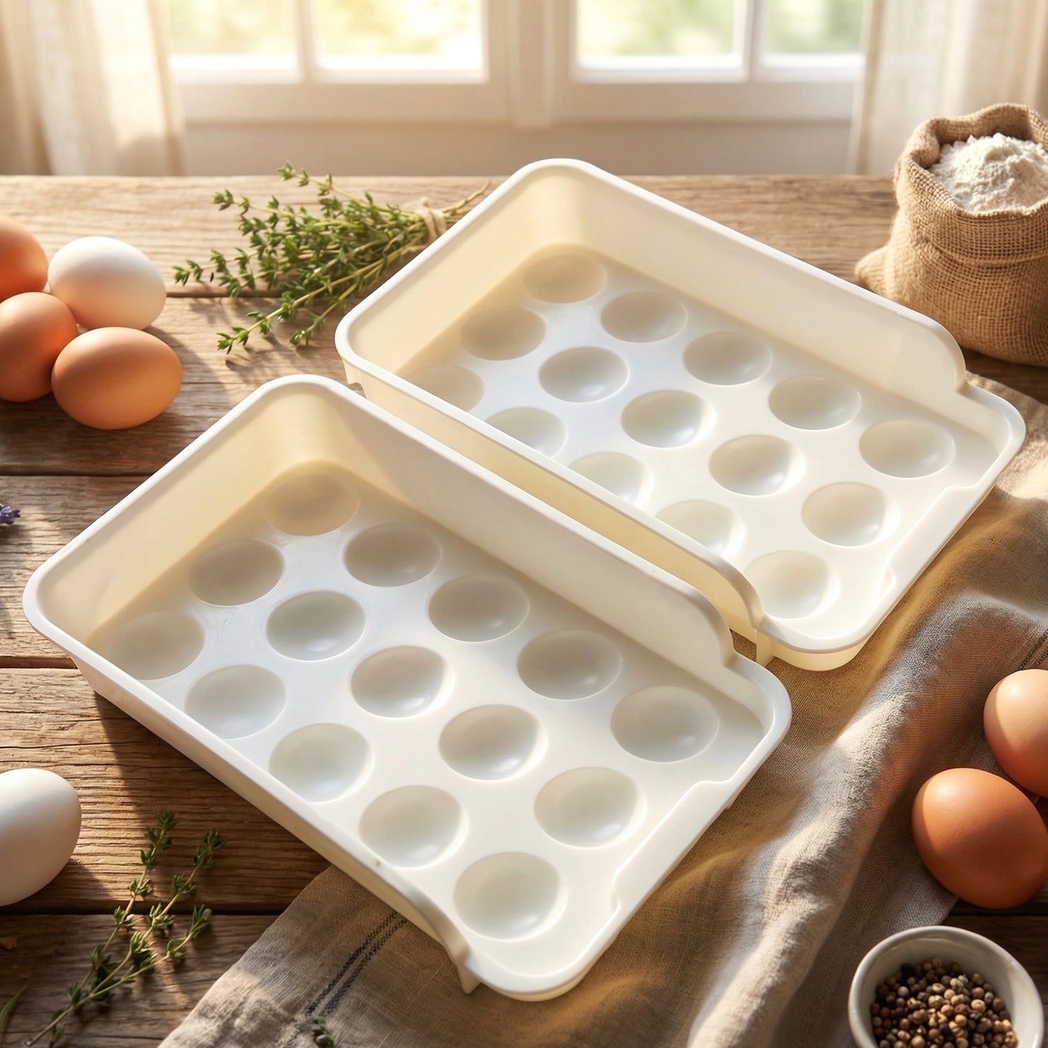 Plastic egg holder tray set for refrigerator