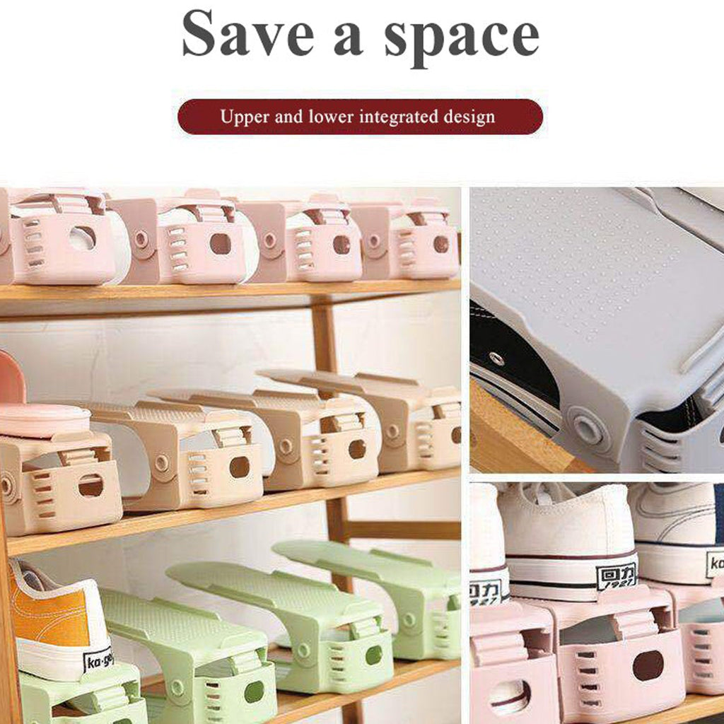 Multiple adjustable shoe slot holders, folded for easy storage when not in use.