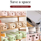 Multiple adjustable shoe slot holders, folded for easy storage when not in use.