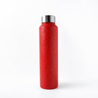 Top view of red stainless steel water bottle showing screw cap