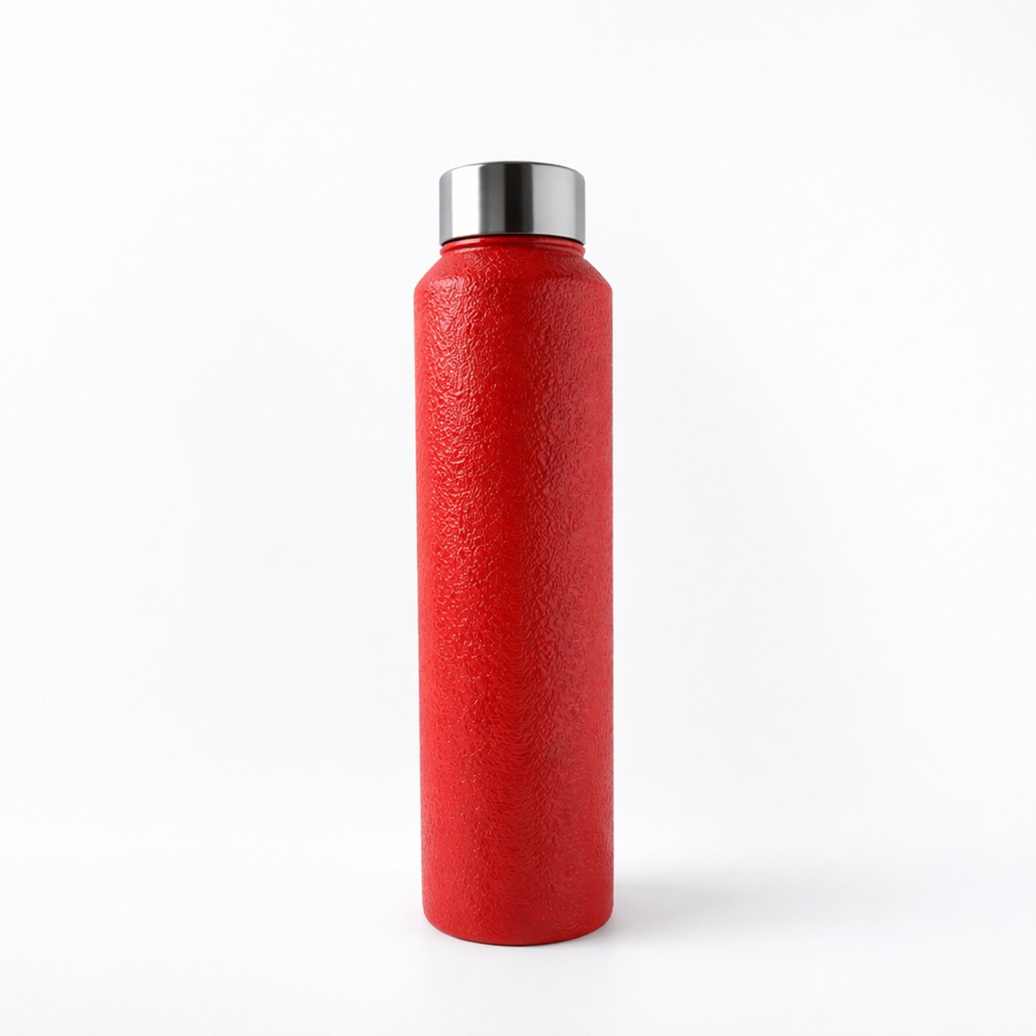 Top view of red stainless steel water bottle showing screw cap