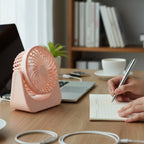 Side angle compact mini desk fan for quiet personal cooling