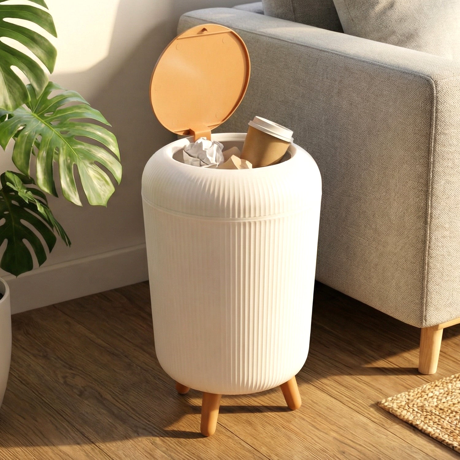 Modern mini trash bin with space-saving design