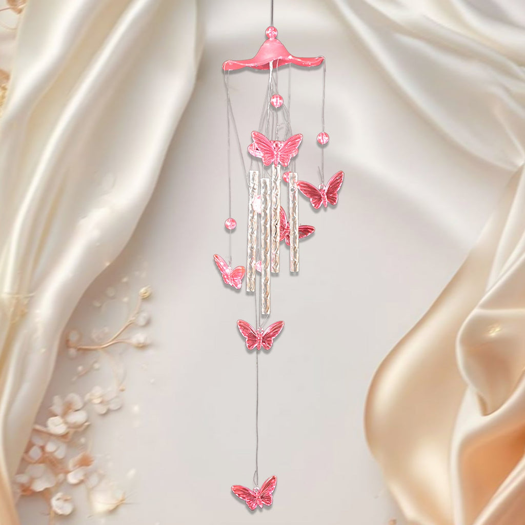 Butterfly Bell Wind Chime with twinkling butterfly wings glowing in sunlight