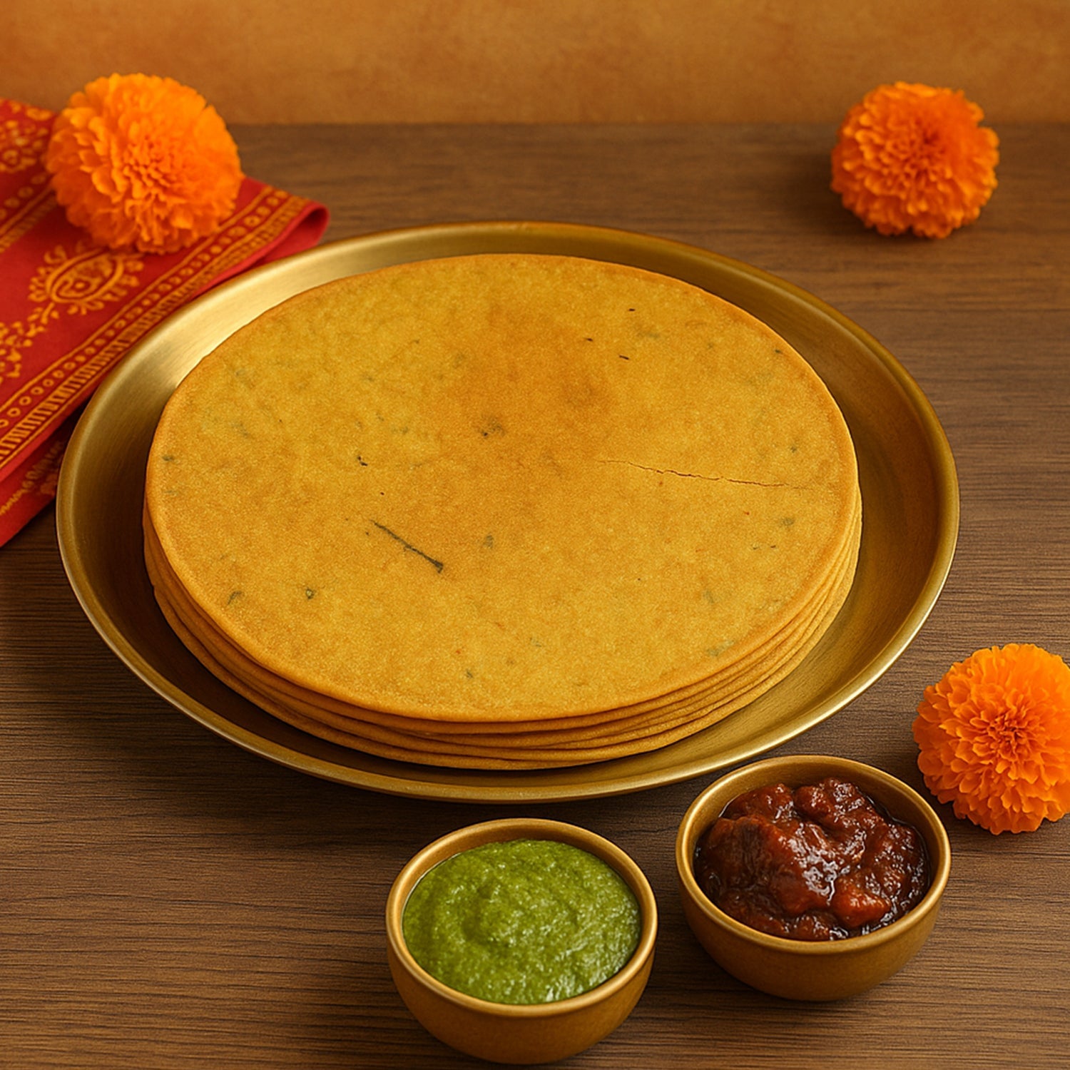 Stack of Maniarr's Bajri Khakhra, emphasizing its thin and crispy roasted texture.