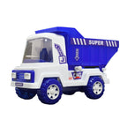 The dumper truck's container tilted up, ready to unload, demonstrating its openable feature.