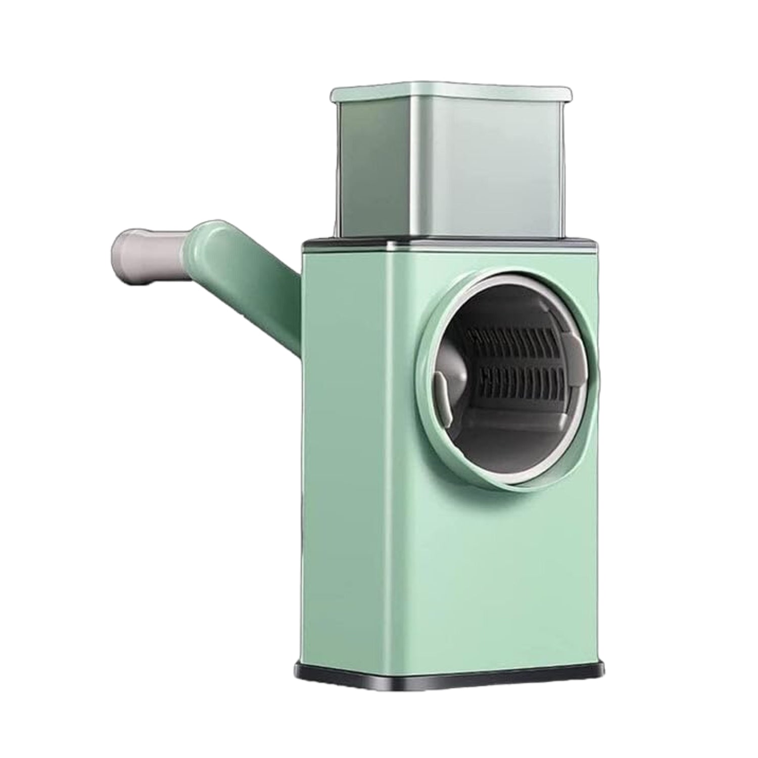 A hand uses the vegetable chopper to quickly slice fresh cucumber for a salad.