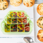 Decorative multicolor serving tray set in three sizes ideal for parties and events.