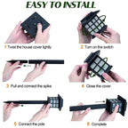 A person demonstrating the simple assembly of the solar garden light's stake and head.