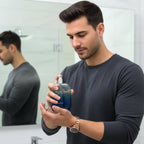 Luxury True Blue perfume spray bottle with elegant styling