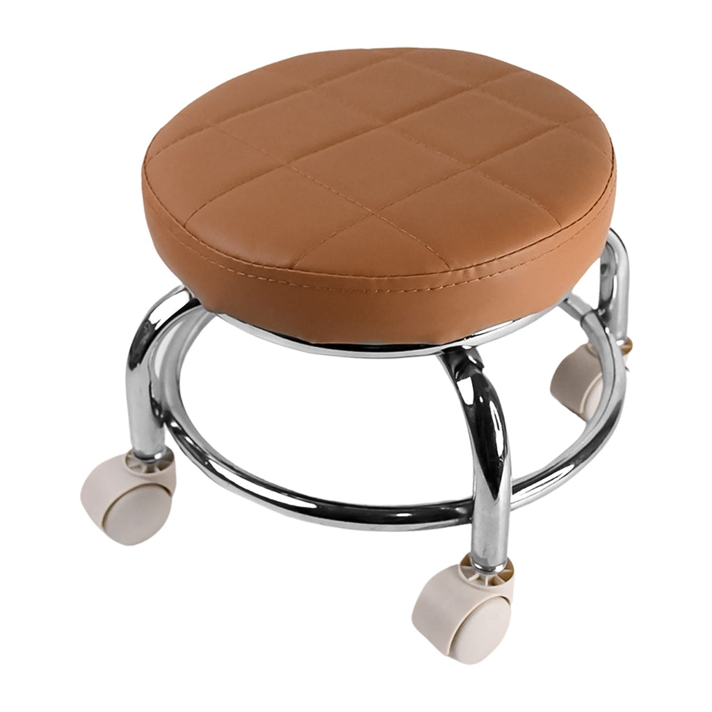 Compact rolling stool with cushioned seat and universal wheel mobility
