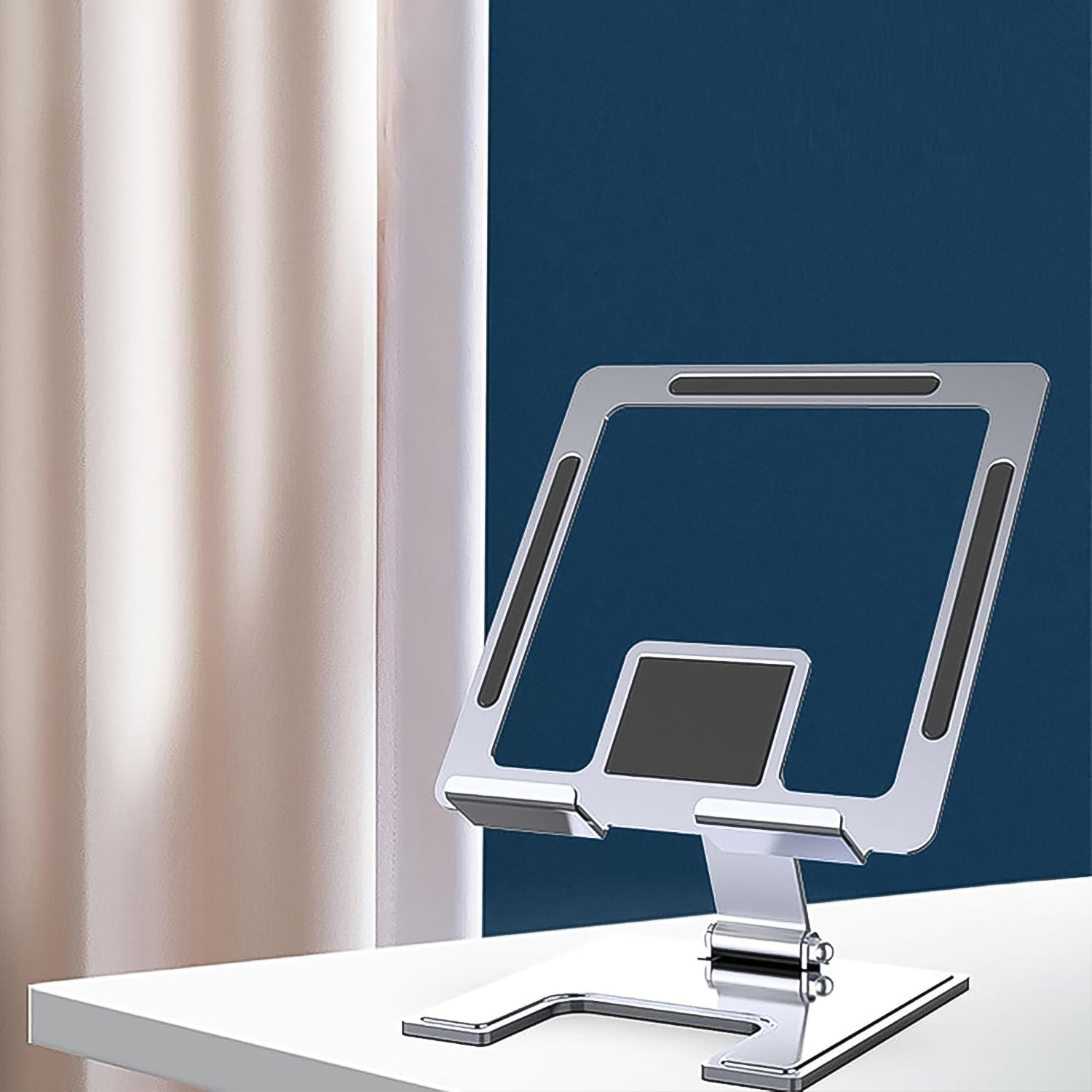 Compact and foldable design of the aluminium phone stand, ideal for travel.