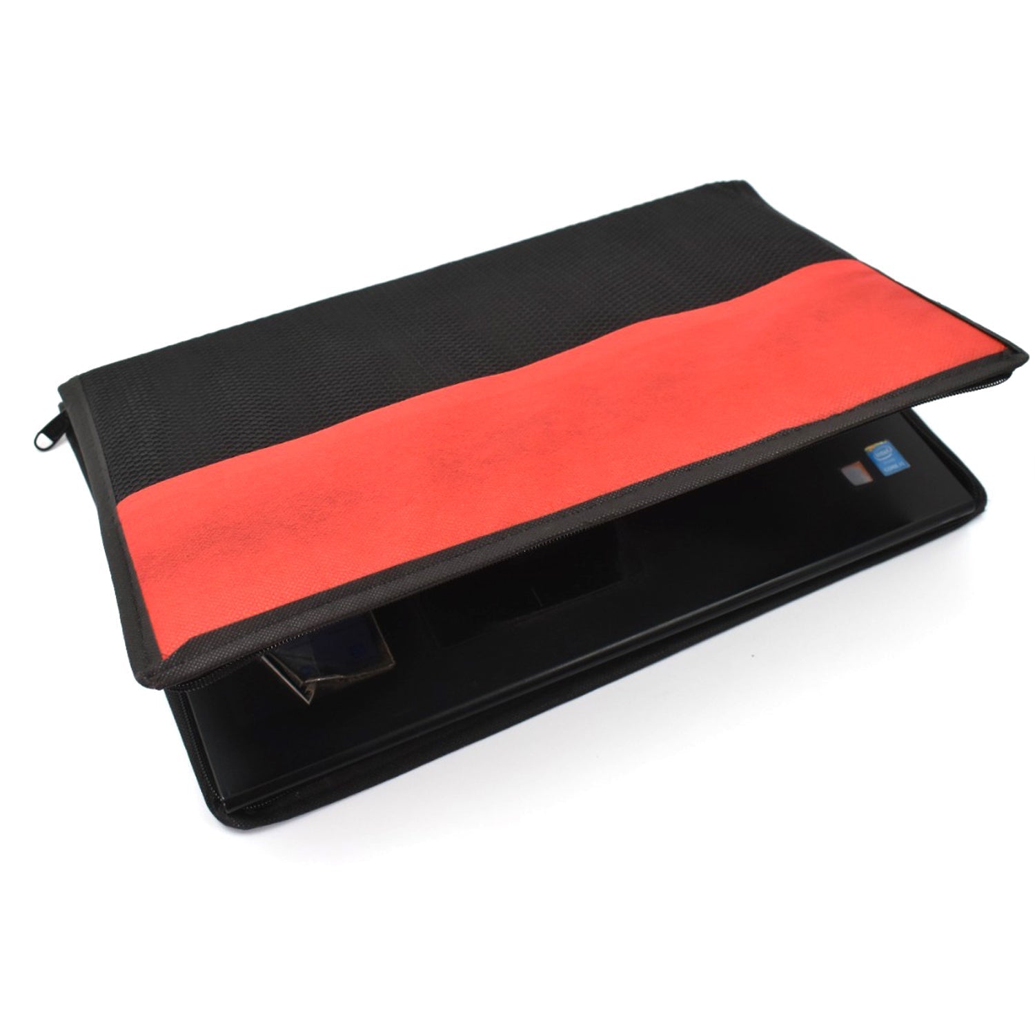 Person holding the laptop sleeve, showcasing its portability and lightweight nature.